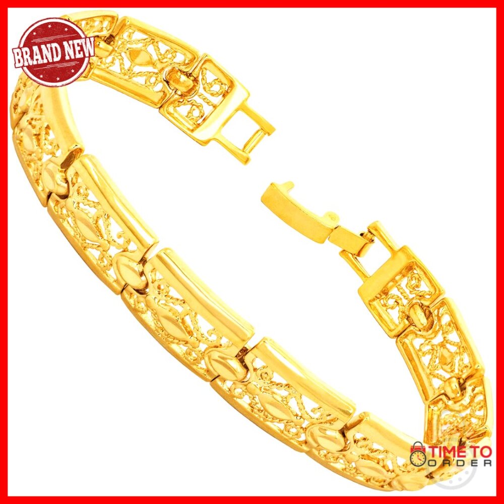 Filigree Link Bracelet Elegant Gold Plated Statement Jewelry Unisex Classic